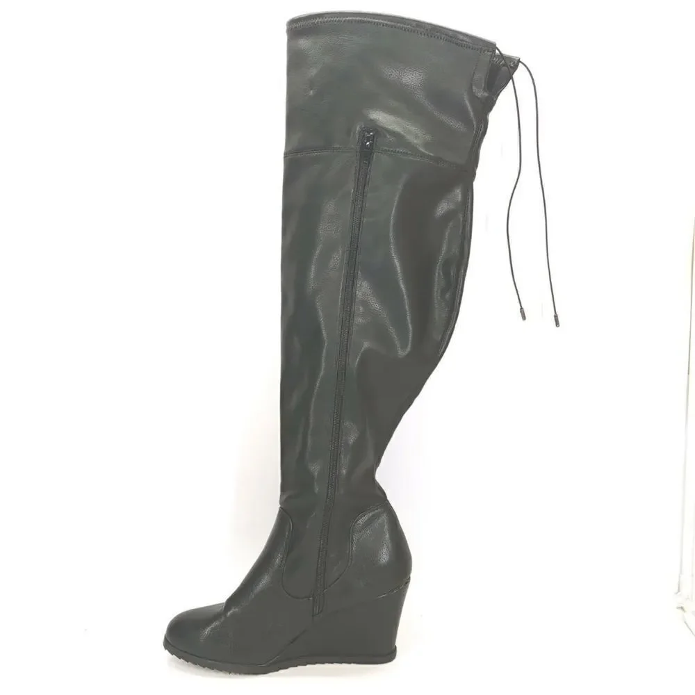 Lane Bryant over the knee faux leather drawstring closure new sz 11W